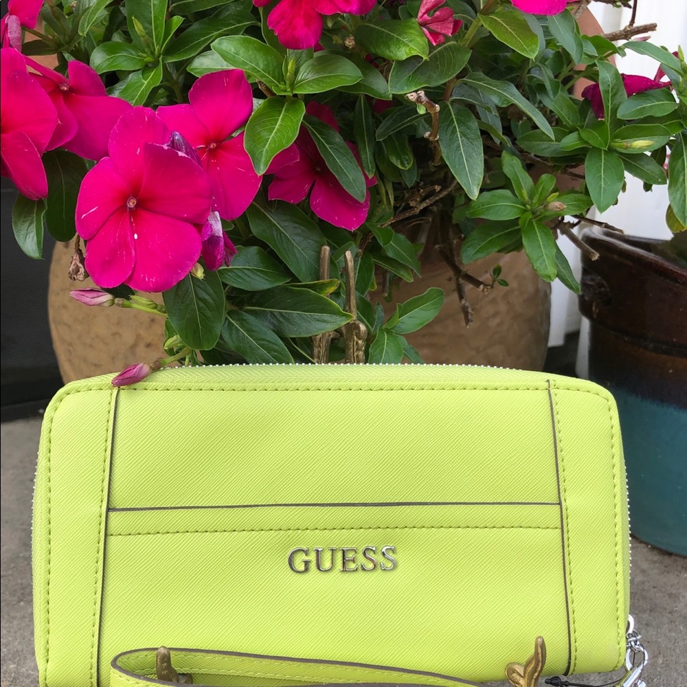 Guess Lime Delaney ZIP Around Wallet with Strap